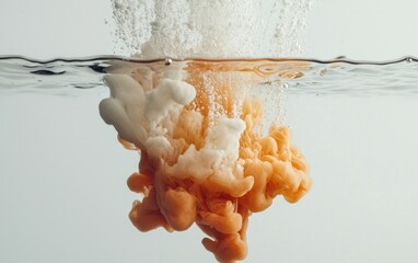 Poster - Abstract Orange and White Paint Mixing in Water