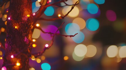 Poster - Colorful tree branches adorned with festive lights create a magical atmosphere, perfect for celebrating special moments and gatherings.
