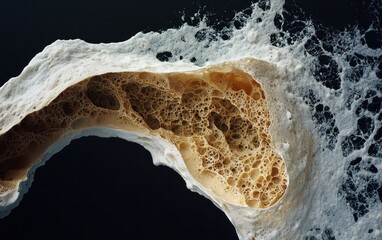 Poster - Abstract Beige and White Foam Splash on Black Background