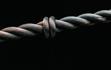Poster - Dark Gray Knotted Rope on Black Background