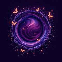 Aufkleber - A vibrant, cosmic swirl surrounded by butterflies, representing beauty and transformation within a mystical, starry background.