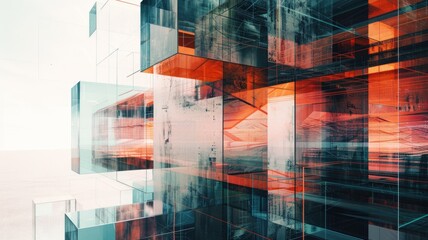 Poster - Mysterious structure in abstract science fiction style. Colorful color line shading express weird shape of building in digital construction concept perfect for futuristic architecture design. AIG53.