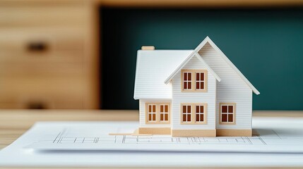 Aufkleber - Building house on blueprint under plan and architecture concept. A detailed model house on architectural blueprints.