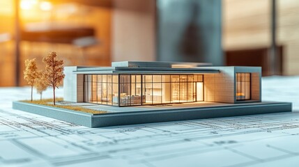 Aufkleber - Building house on blueprint under plan and architecture concept. A modern architectural model showcasing innovative design elements.
