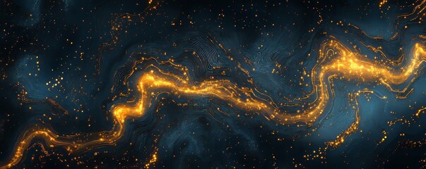 Poster - a teal background showcases intricate pathways made of gold on a circuit board