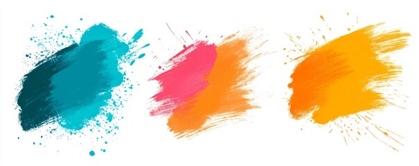Poster - A white background is adorned with three unique and colorful paint splatter designs