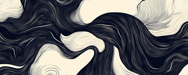 Poster - Black and White Abstract Design Featuring Wavy Seamless Pattern and Texture’ is rephrased as ‘Wavy Seamless Pattern with Abstract Black and White Texture Design