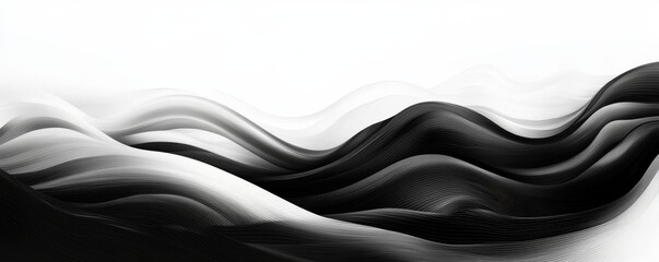 Poster - An artwork featuring abstract black and white swirling line patterns is being described in the title