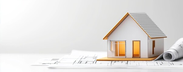 Aufkleber - Building house on blueprint with vignetting and construction concept. A miniature house model on architectural blueprints.