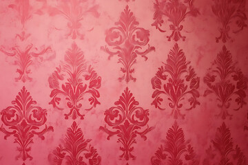 Poster - Red damask pattern on a pink background, vintage wallpaper.