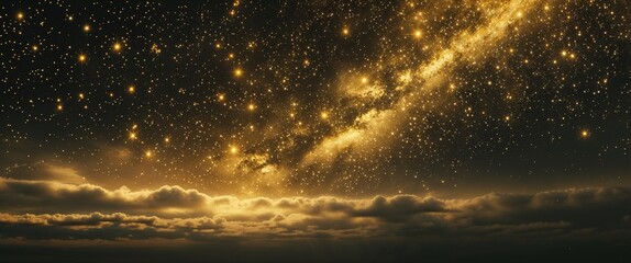 gold starry skies on black plain background for wide banner design