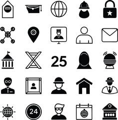 Poster - Black vector icon set for web design includes travel, business, and hotel symbols