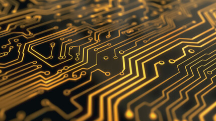 Poster - golden circuit board: close-up view of a golden circuit board's intricate pathways and components, h