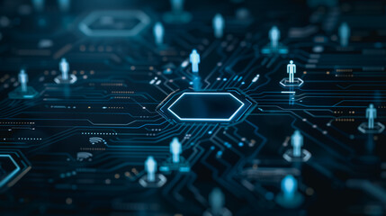 Poster - Digital Network Connection: Abstract illustration depicting a complex network of interconnected nodes and pathways, symbolizing global communication, data flow, and digital connectivity.