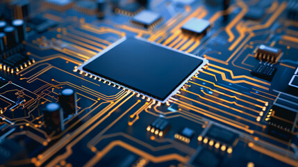 Poster - the core of innovation: close-up of a cutting-edge computer processor, showcasing intricate circuits
