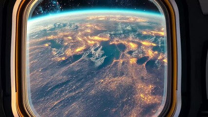 Poster - View of Earth from spaceship window revealing vibrant stars in deep space, Animated background of space view from spaceship window ing time-lapse video