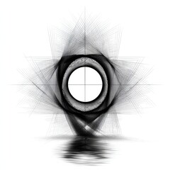 Leinwandbilder - Abstract Geometric Design: A Central Circle Surrounded by Lines, Reflected in a Simulated Water Surface