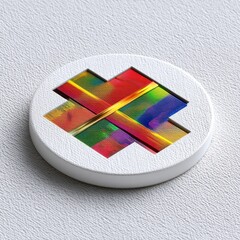 Poster - Abstract Rainbow Stripes Inside a White Circle Embossed on Textured White Surface