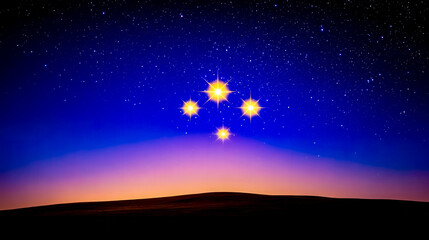 Wall Mural - bright stars shining over dark rolling hills at twilight