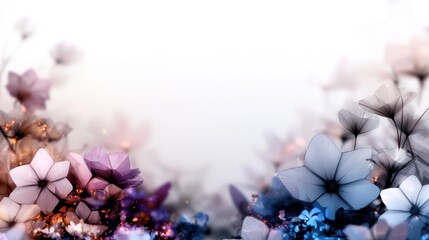 Canvas Print - Delicate, glowing flowers in a meadow, soft light background.  Possible use  floral, nature, aesthetic, wallpaper