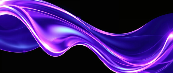 Fototapete - Abstract purple and blue wave flowing on black background