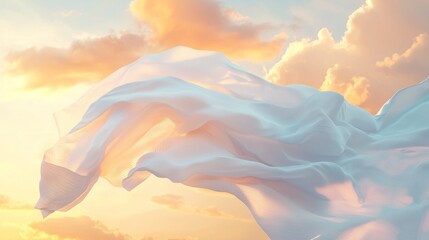Wall Mural - Soft fabric billows against a golden sunset sky