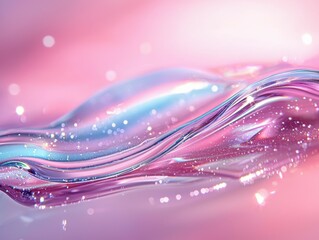 Poster - Abstract waves of translucent liquid flowing in soft hues of pink and blue.