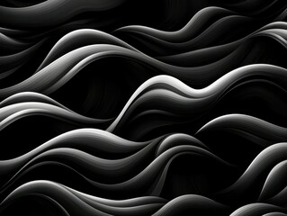 Poster - Abstract waves in black and white flowing gracefully across the canvas.