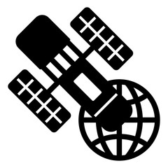 Fototapete - Satellite telescope and globe solid icon, space and optical equipment concept. Vector graphics. Planet and lens satellite sign on background,  glyph style for mobile web.
