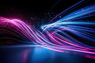 Poster - Vibrant waves of pink and blue light create a mesmerizing abstract background.