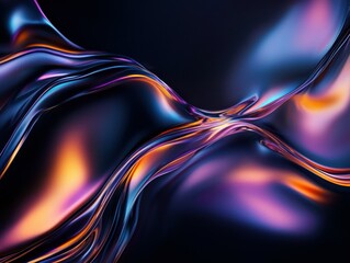 Poster - Vibrant abstract waves in dark hues with shimmering highlights.