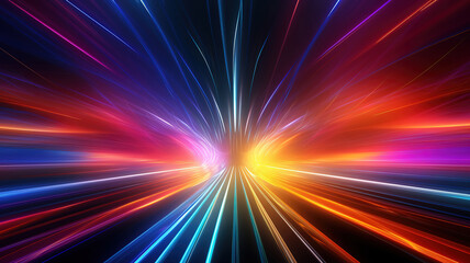 Aufkleber - Vibrant Abstract Panoramic Background with Glowing Neon Rays and Spectrum Lines