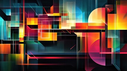 Poster - Vibrant Geometrical Spectrum: An Abstract Display of Complex Intersections