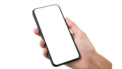hand holding smart phone with blank screen