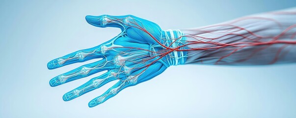 Aufkleber - Human forearm anatomy circulation vein joint and nerve concept. Detailed anatomical illustration of a human hand with veins.