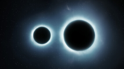 Wall Mural - two black holes interact. merger of massive black holes in space. singularities attract each other.