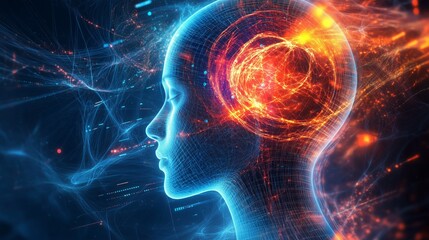 Aufkleber - Digital intelligence concept backdrop, swirling data tunnels and flowing light beams, AI interpretation of thought patterns, abstract and immersive