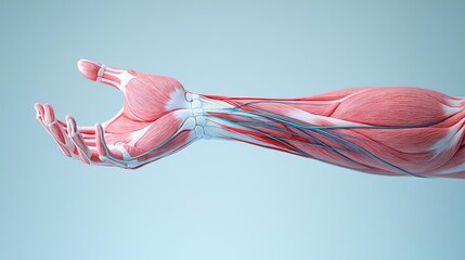 Poster - Human forearm anatomy tendon ligament and muscle concept. Anatomical illustration of a human arm with muscles and tendons.