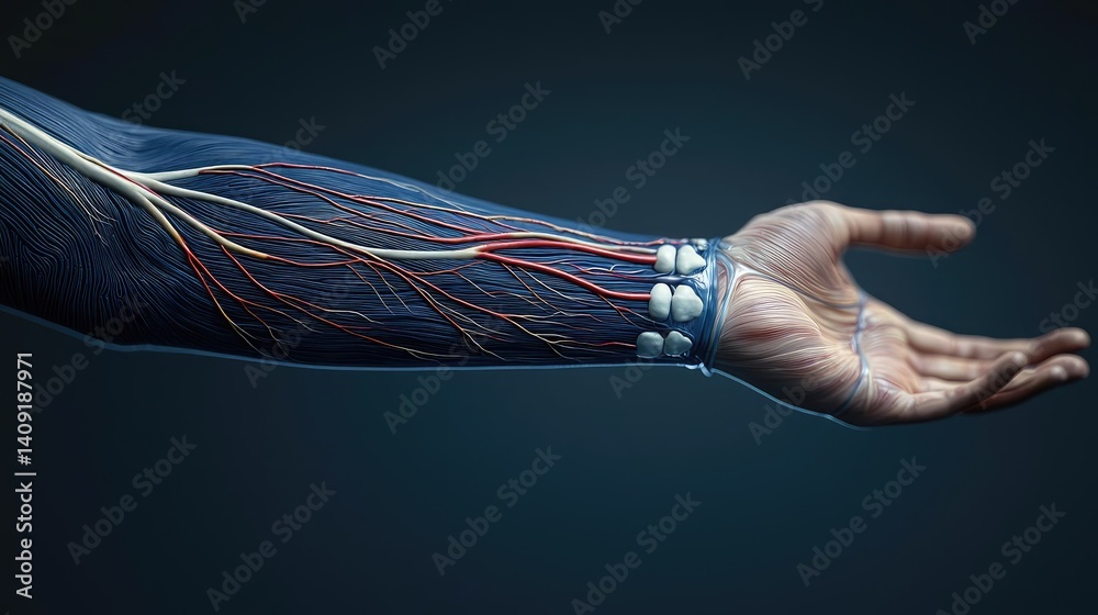 Human forearm anatomy muscle bone tendon and ligament concept. Detailed ...