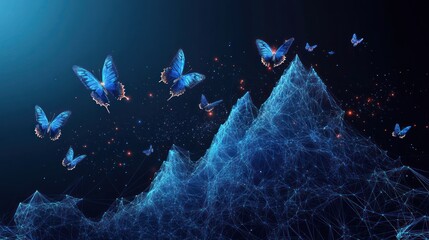 Poster - Butterflies ascending a connected digital landscape, embodying growth and connectivity