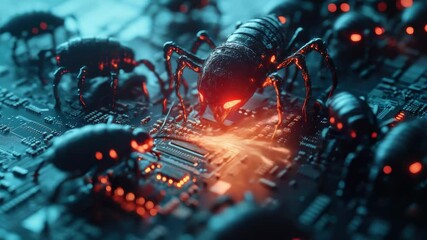 Poster - Futuristic nanorobots actively assembling a circuit board, showcasing advanced nanotechnology, precision engineering, the future electronic manufacturing, symbolizing innovation and automation
