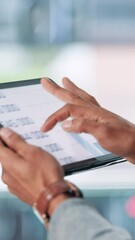 Aufkleber - Hands, tablet and graph with business person online for sales report or target in office. Statistics, finance and revenue with male employee for income information, planning and ui data analytics
