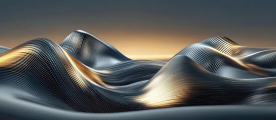 Poster - Metallic Undulations: A Symphony of Silver and Gold Abstract Landscape