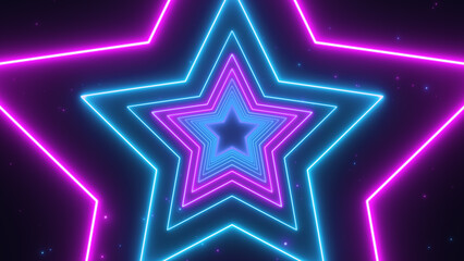 Wall Mural - abstract star tunnel background with glowing neon lights, technology and game pink and blue background	