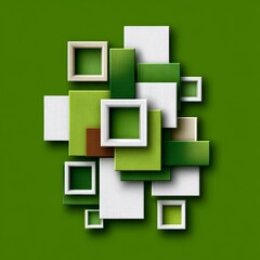 Aufkleber - Abstract Green Composition with Frames and Rectangles: A Textured and Modern Geometric Design 