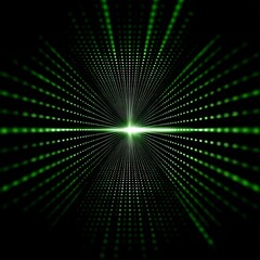 Poster - Abstract Green Light Tunnel: A mesmerizing perspective through converging lines and dots, radiating from a central bright light source.