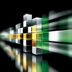 Aufkleber - Dynamic Cubes: Abstract 3D Render with Motion Blur, Reflective Surfaces and a Vibrant Color Palette on Dark Background