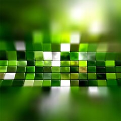 Poster - Green Pixelated Landscape: Abstract Mosaic of Emerald and White Tones with a Soft Focus Gradient