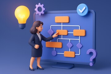 Poster - Projecting Solutions: A dynamic visualization presents a determined individual at the forefront, meticulously guiding a comprehensive strategic plan to illumination.