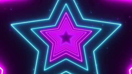 Wall Mural - abstract star tunnel background with glowing neon lights loop animation, technology and game pink and blue motion background	